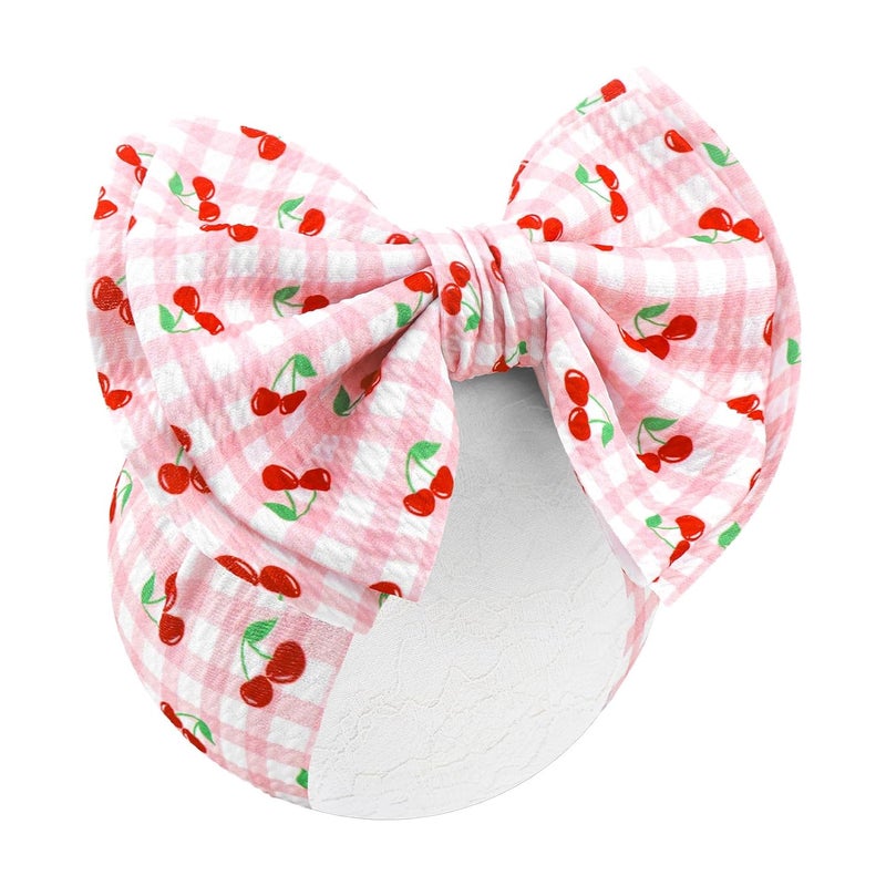 ONENINEDREAM Baby Girl Headbands 7’’ Pink Bows Cherry Baby Girls Hair Accessories Summer Outfits for Newborn Infant Toddler Clothes - Image 1